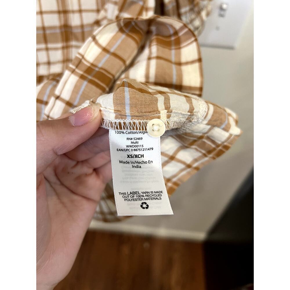 Free Assembly Plaid Mini Dress XS Brown Cream Cotton Prairie Cottagecore - Picture 5 of 8